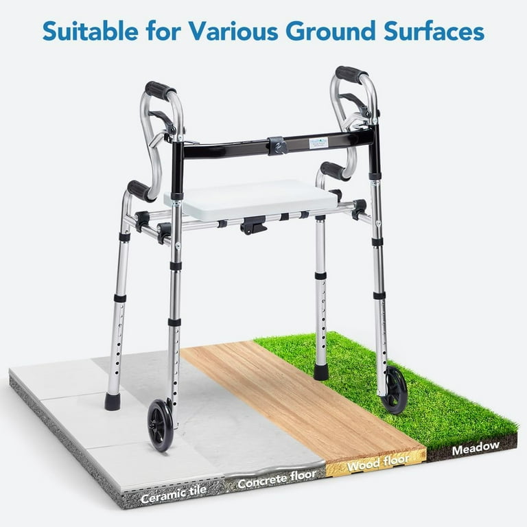 Health Line in Folding Walker with Seat, Adjustable, Extra