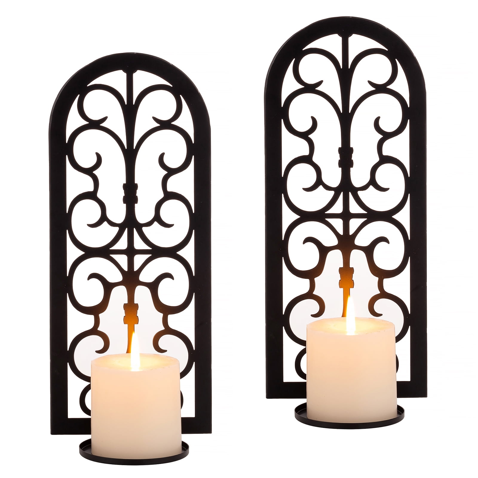 Sziqiqi Black Wall Candle Holder Decor Iron Candle Sconces Set of 2