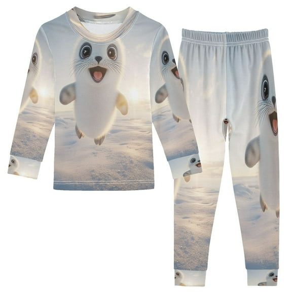 BZSMCE Unisex Pajama Set Snug-Fit Cotton Sleepwear Playful Seal Printed