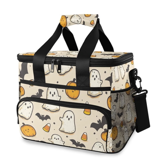 FORMRS Insulated Cooler Bag 24 Cans Capacity Soft Leakproof Lunch Box with Side Pockets, Halloween Cute Ghosts