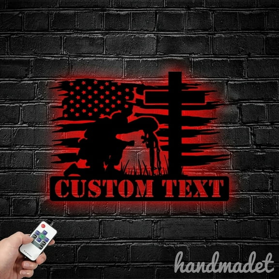 Handmadetneonsign Soldier Kneeling Praying Wall Art Light, Soldier Metal Sign Wall Decor, Soldier Metal Decor