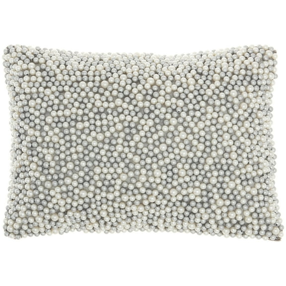 Nourison Luminescence Fully Beaded Pearls Ivory/Silver 10" X 14" Throw Pillow