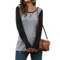 thumbnail image 1 of Women Colorblock Round Neck Long Sleeve Bottom Shirt, 1 of 7