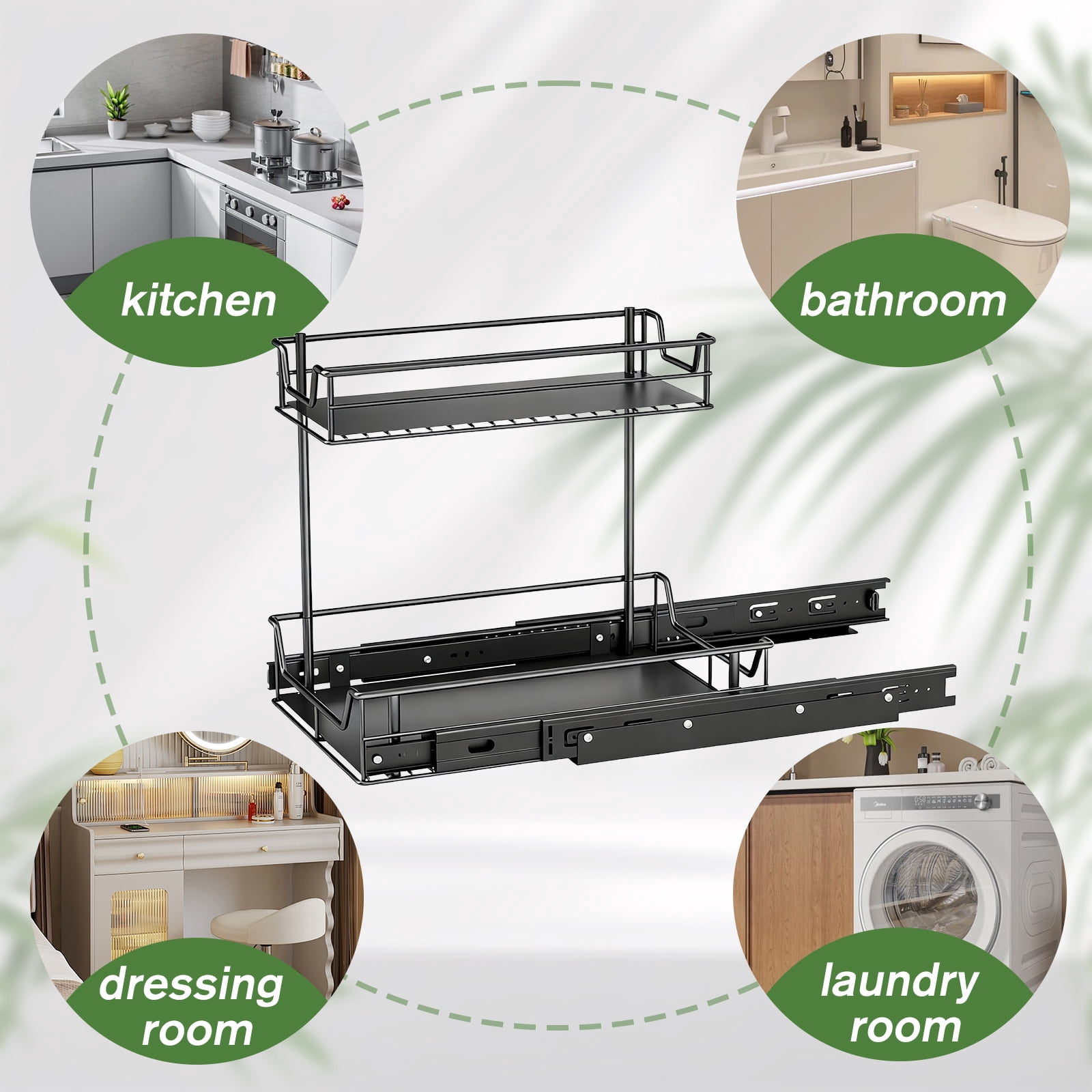 Heavy Duty Under Sink Organizer, Pull Out Cabinet Organizer for KItchen Bathroom, 2 Tier Kitchen Sink Organizer and Storage, Fully Extendable, Large-sized, 16.7"D x 13.1"W x 15.6"H