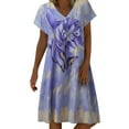 thumbnail image 1 of SZXZYGS Robes Midi pour Femmes Manches Longues Ligne A Mode Féminine Dégradé Imprimé Rose Col en V Manches Courtes Robe Ample Robe de Vacances 2024, 1 of 5