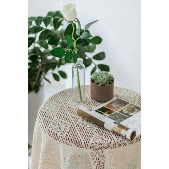 Vintage Round Crochet Tablecloth Macrame Lace Table Cover for Kitchen Dinning Bedside Tabletop Decoration