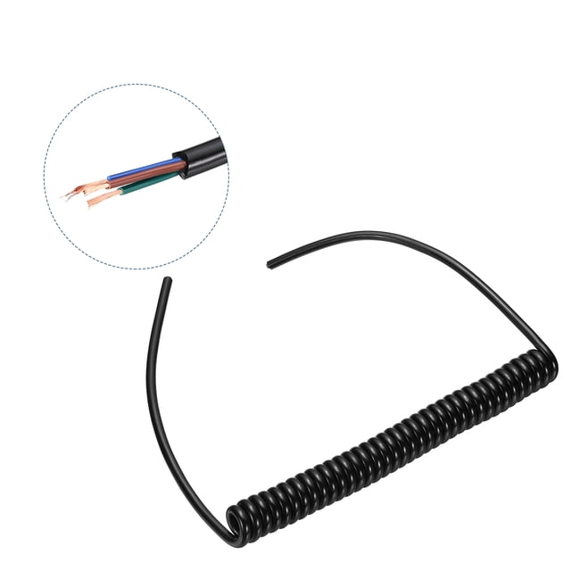 Uxcell cable retráctil en espiral de 5 pies 20AWG, 300V 105℃, cable de alimentación de 3 conductores, extensión de resorte de alta presión y alta temperatura para equipos portátiles y móviles