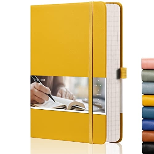 Cuaderno forrado EMSHOI 256 páginas Cuero Grueso Tamaño Mediano 5.75'x8.38' Amarillo