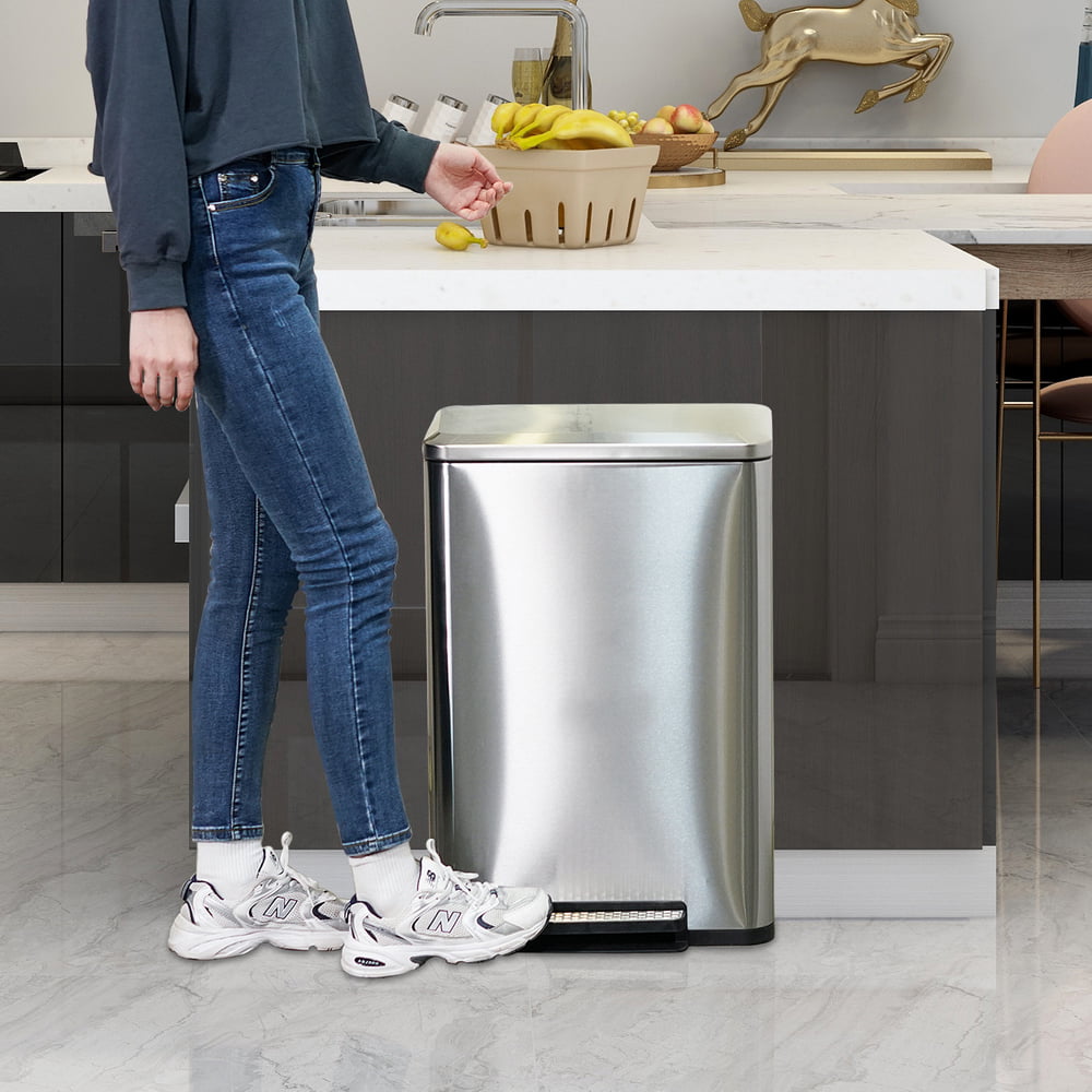 Lowestbest 50Liter 13Gallon Step Trash Can, Large Rectangle Stainless Tall Stainless Steel Garbage Can