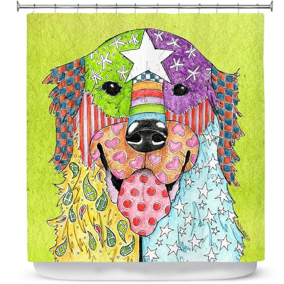Shower Curtains 70" x 84" from DiaNoche Designs by Marley Ungaro - Golden Retriever Dog Lime