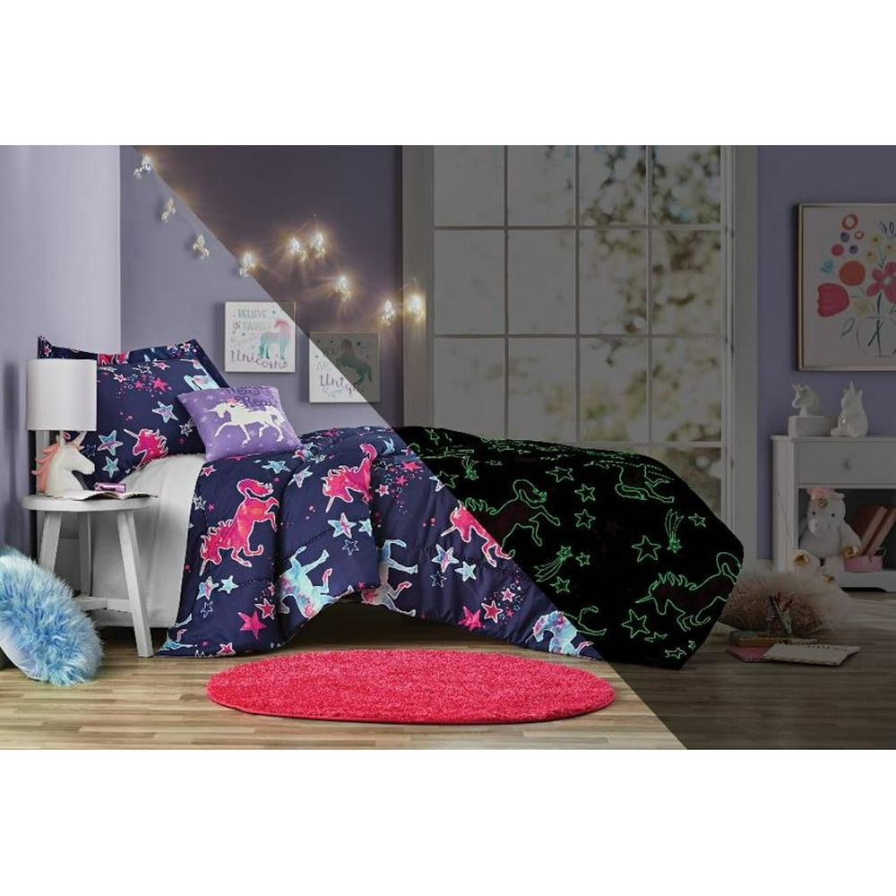 Your Zone Unicorn Glow in the Dark Bedding Set Includes a comforter