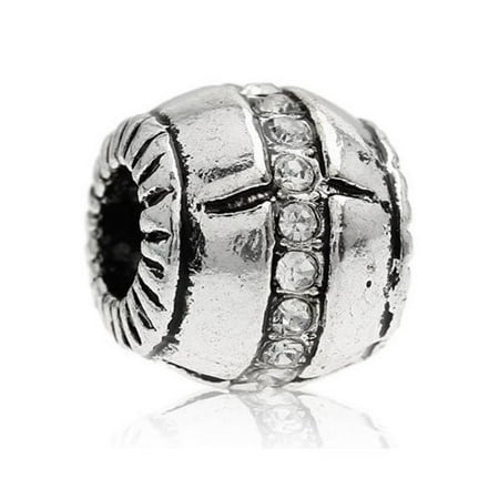 - Clear Crystals Pave Barrel Charm European Bead Compatible for Most European Snake Chain Bracelet