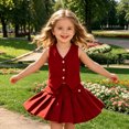 thumbnail image 3 of LIIPEE Solid Color Outfit Sets For Girls Sleeveless Button Down Vests Pleated Skirts 2 Piece Set Kids Comfortable Cute Casual Summer Outfits,4-5 Years, 3 of 3