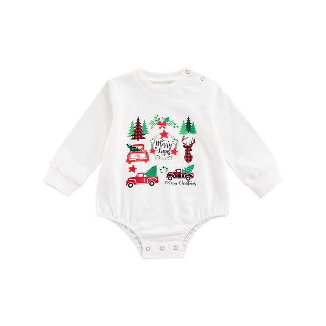 goowrom Barboteuse de Noël pour Bébé, Motifs de Dessins Animés Body Col Rond