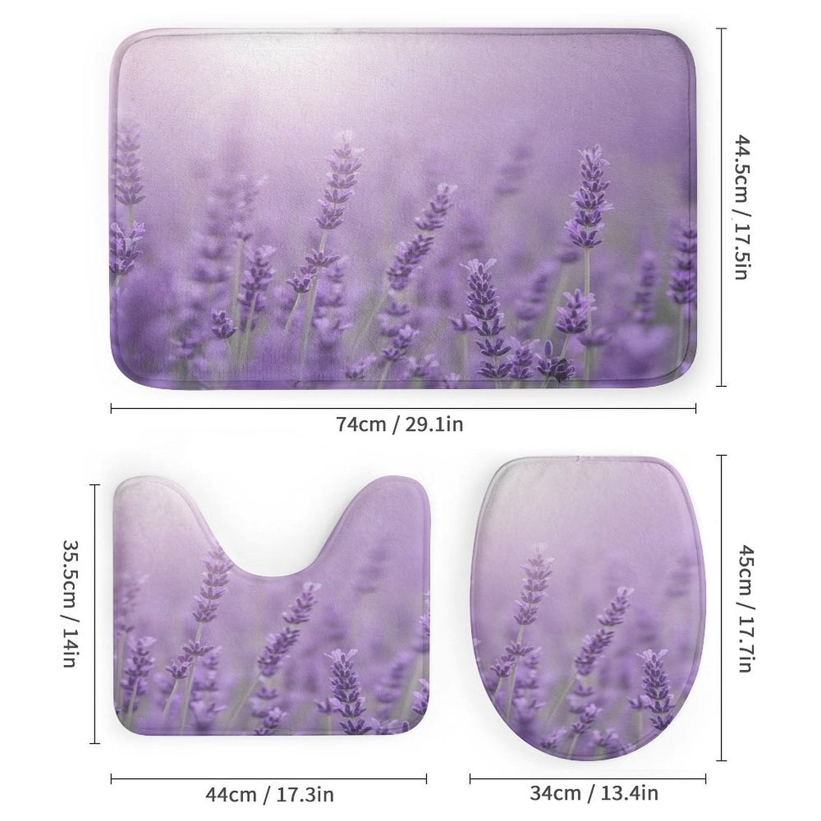 Lavender Field Bloom Shower Curtain Set Modern Bathroom Decor Mats 4pcs Fabric Bathroom Curtain Slip Floor Rug Toilet Lid