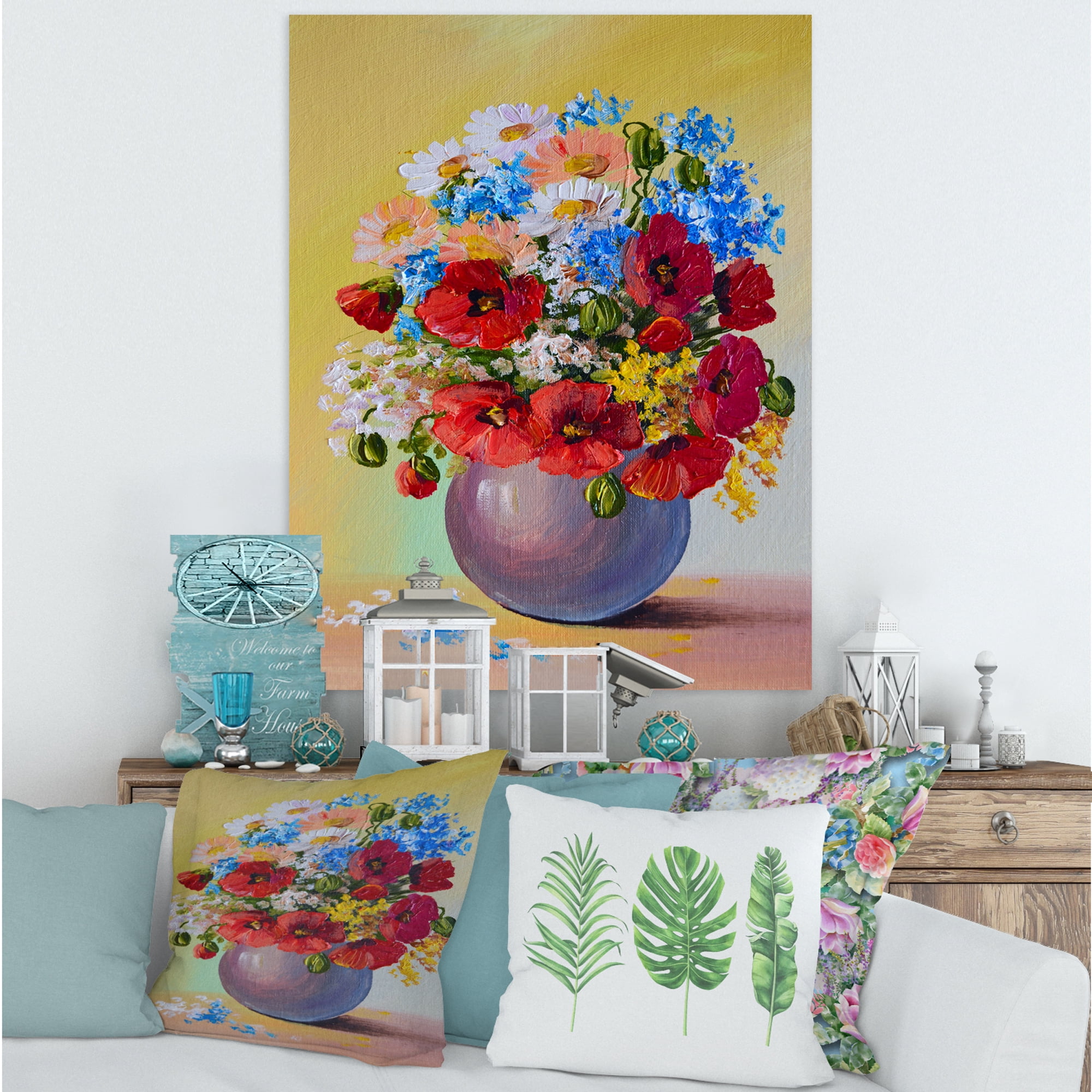 Designart ' Still Life A Bouquet Of Blue and Red Flowers ' Traditional Canvas Wall Art Print