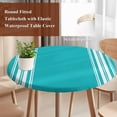 thumbnail image 5 of Farmhouse Aqua Round Fitted Table Cover White Stripe Waterproof Table Cloth with Elastic Edge Wipeable Tablecloth for Picnic Camping Party Fits 55"-60" Diameter, 5 of 8