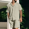 thumbnail image 2 of Stamzod Mens Summer Outfits Solid Color Short Sleeve Buttton Down Shirts and Shorts Mens 2 Piece Outfits Beach Vacation Clothes for Men Green S, 2 of 7