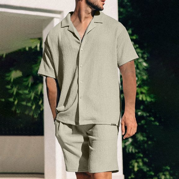 gbyLJF Mens Matching Shirt and Shorts Set Button Down Short Sleeve 2 Piece Outfits Summer Vacation Mens Clothes Set