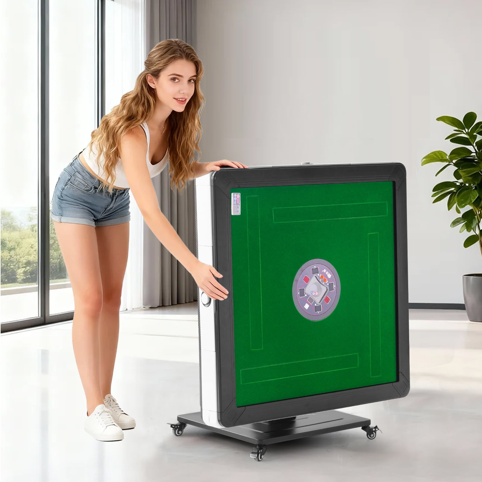Automatic Mahjong Table with Wheels - 2 Sets of 144 42mm Tiles(Blue & Green) - Electric Foldable Mahjong Table Shuffler for Chinese Party and Gifts
