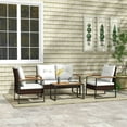 thumbnail image 2 of Topcobe 4-Piece Rattan Outdoor Furniture Set, Comfortable Loveseat Sofa, Sturdy Chair, Wooden Coffee Table, and Cozy Cushions, Ideal for White Backyard Decor, 2 of 9