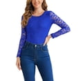 thumbnail image 1 of Blusa de encaje con bordado de flores de manga larga y cuello redondo para mujer INSPIRE CHIC en azul real, 1 of 1