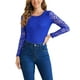 thumbnail image 1 of Blusa de encaje con bordado de flores transparente de manga larga y cuello redondo para mujer INSPIRE CHIC, talla XS, azul real, 1 of 1