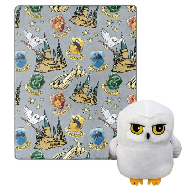 Harry Potter Hedwig Magic Silk Touch Throw Blanket Plush Pillow Gray