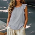 thumbnail image 4 of SSZMDLB Women Plus Size Sleeveless Tank Top Round Neck Ruffle Hem Summer Casual Basic Tee Flowy Loose Fit Travel Vacation Outfits, Gray 5XL, 4 of 6