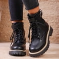 thumbnail image 2 of Winter Combat Boots for Women Waterproof Leather Lace up Trendy Buckle Ankle Strap Lug Sole Zipper Short Snow Booties, 2 of 8