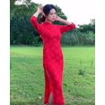 thumbnail image 1 of Cheongsam rojo Jufengxuan, temperamento popular cotidiano, pasarela, banquete, boda, encaje suave largo, 1 of 6
