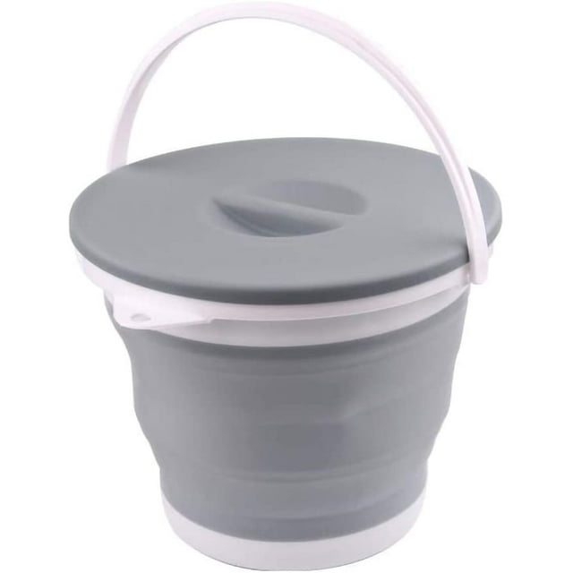 Collapsible Water Bucket with Locking Lid Multifunction Foldable Round Tub Water Pot Portable Water Pail Space Saving Water Container for RV, Camping, Marine, Outdoor Activities and Home (Gray)
