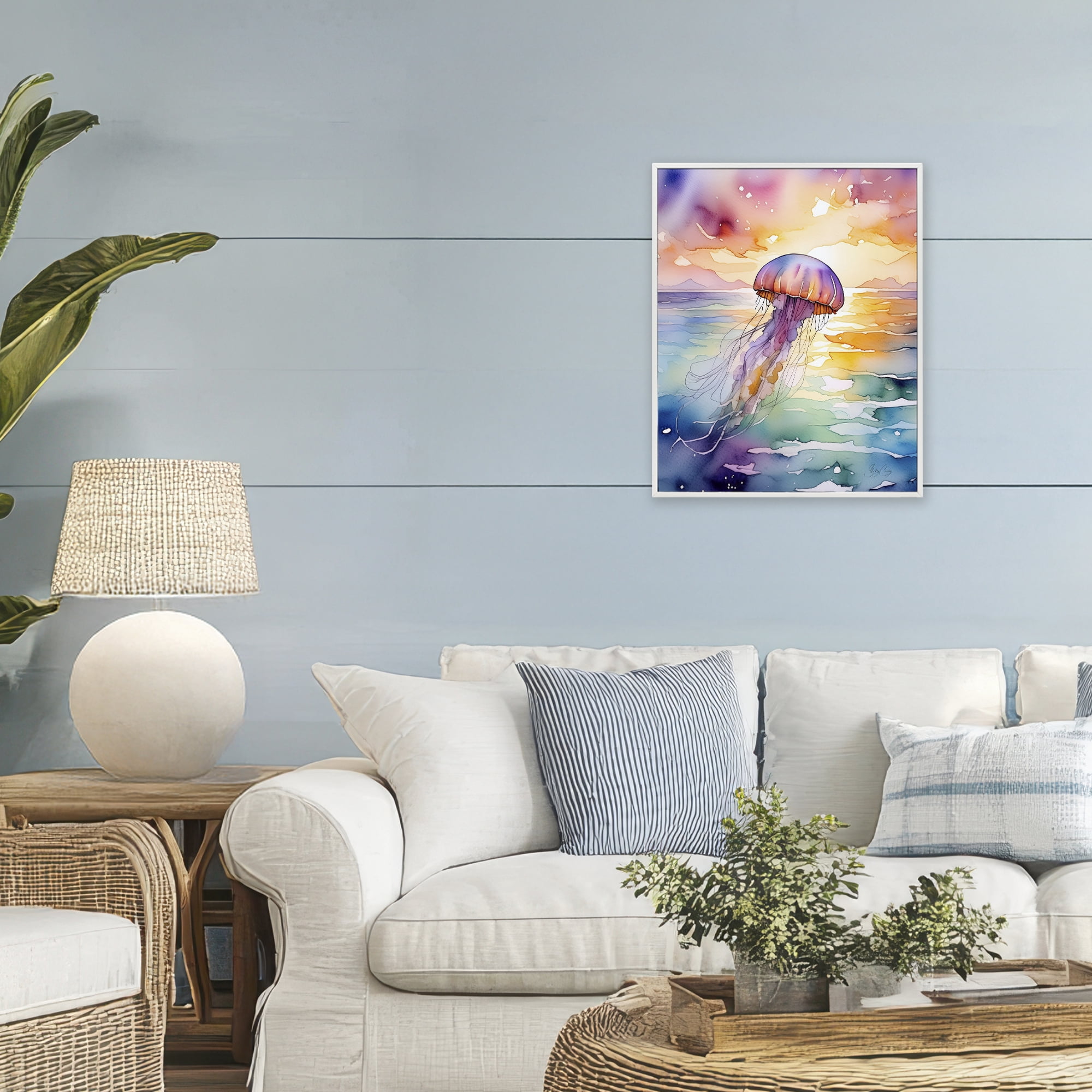 Stupell Industries Celestial Drift Jellyfish White Framed Giclee Art, design by Shelly Craig