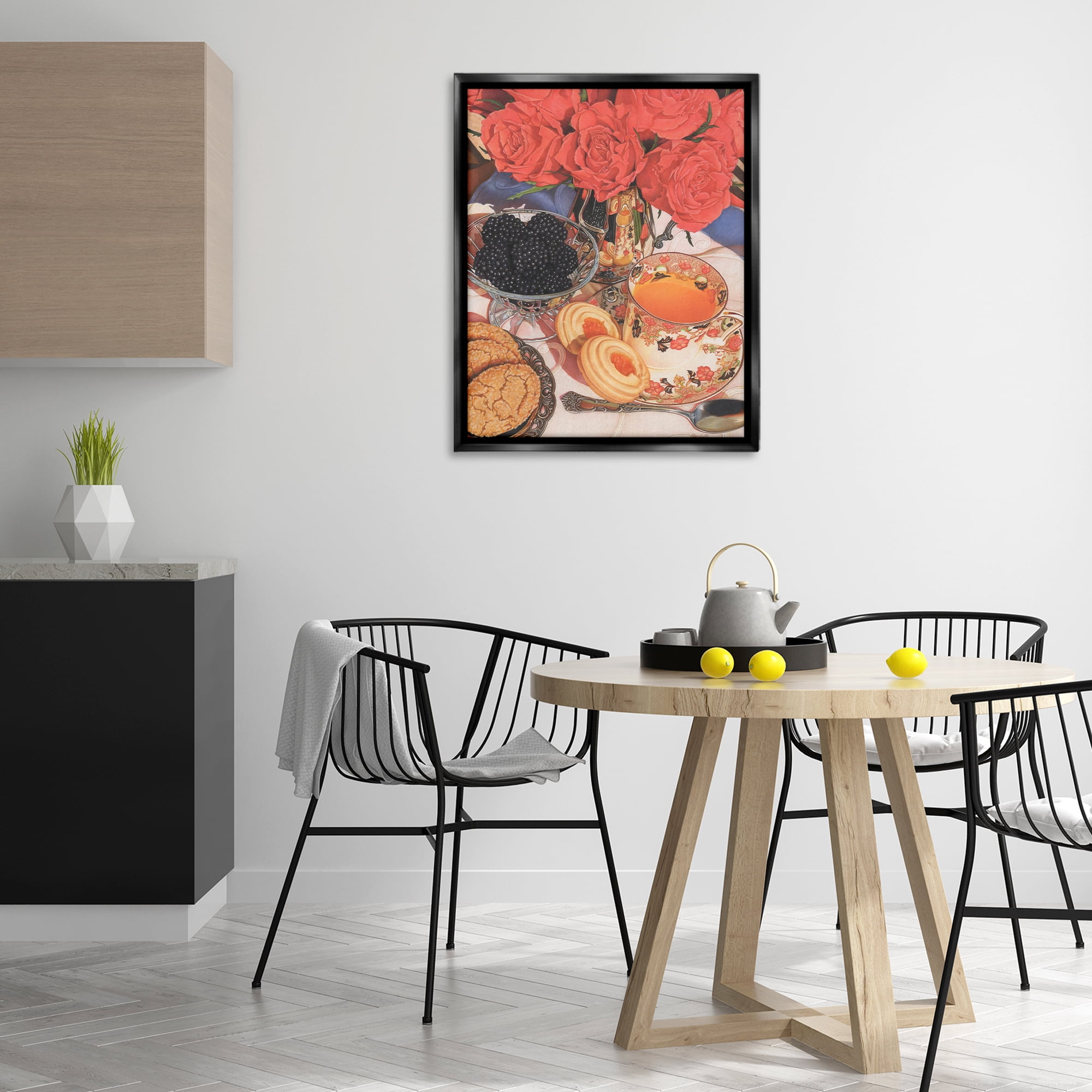Stupell Industries Tea Party & Berries Food & Beverage Painting Black Floater Framed Art Print Wall Art, 25 x 31