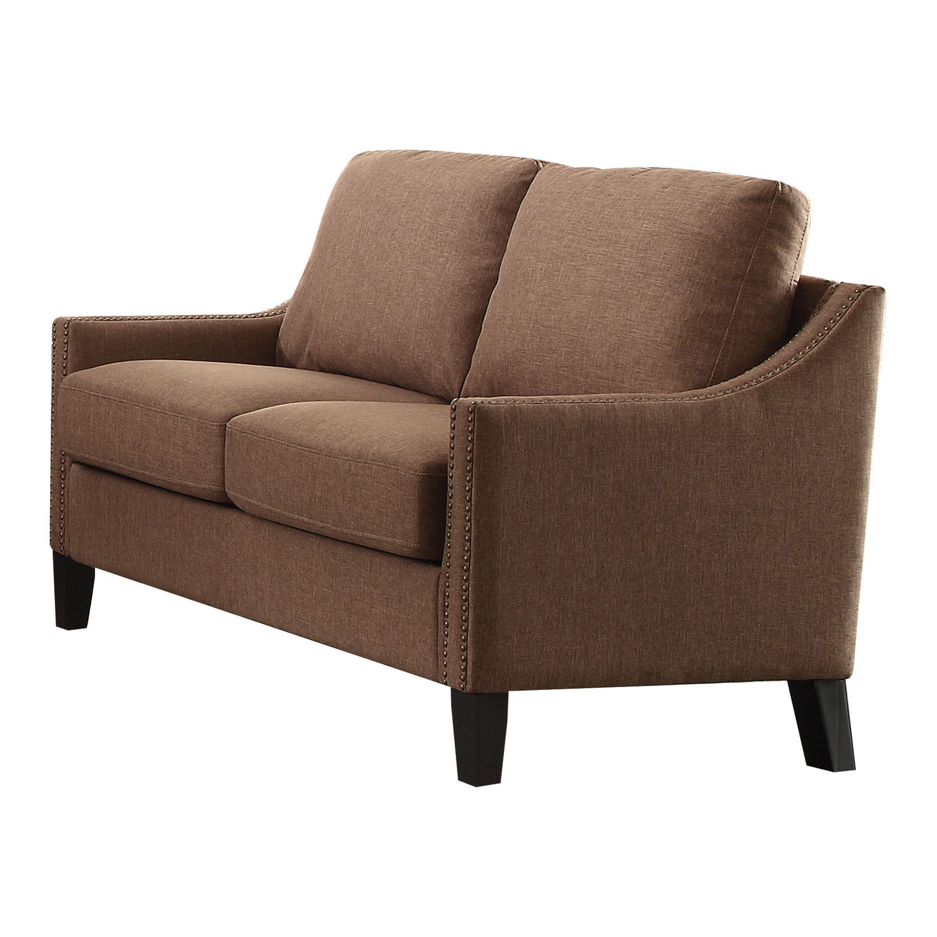 ACME Zapata Jr Nailhead Loveseat in Brown Linen Upholstery