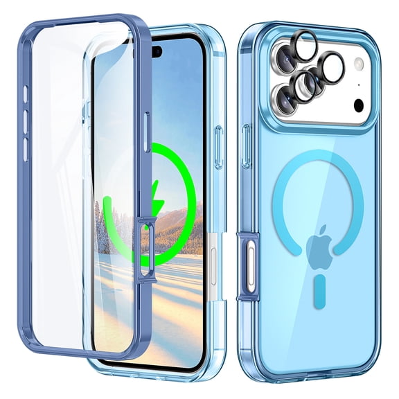 Dteck Full Body Case for iPhone 18 Pro Max,Shockproof TPU PC Case Built-in Screen Protector with Camera Lens Protector Compatible with Mag Safe Magnetic Back Cover,Blue
