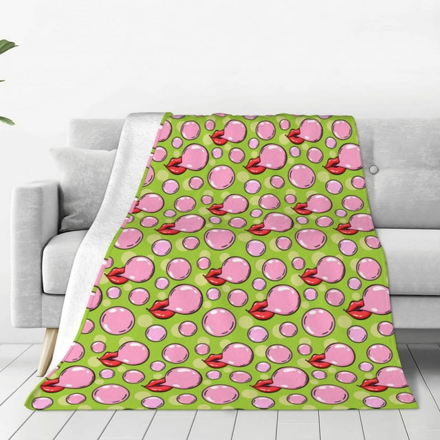 Fotbe Lips blowing bubble gum Manta de Franela Acolchonada con Estampado, Súper Suave y Esponjosa, Extra Grande para Sofá, Cama, Uso Todo el Año-40"x30"