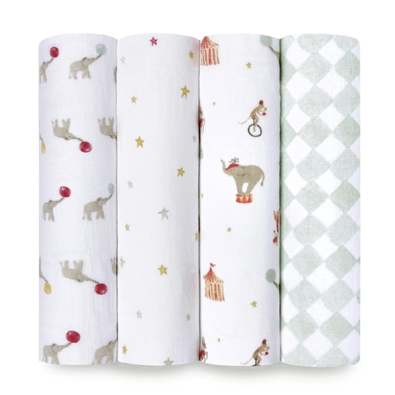 aden anais™, Cotton Muslin Swaddle Blanket, Circus Elephant, Multi, Unisex, Infants, 4-Pk
