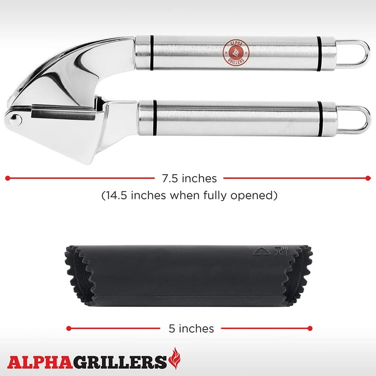 Alpha Grillers Garlic Press Stainless Steel Mincer and Crusher with  Silicone Roller Peeler. Rust Proof, Easy Squeeze, Dishwasher Safe, Easy  Clean 