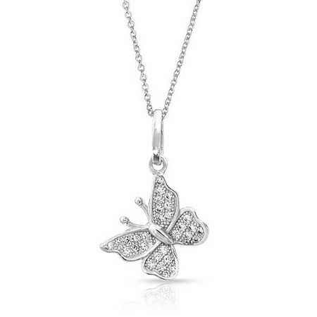 charm butterfly micropave dangle sterling chain tiny pendant necklace teen simple silver