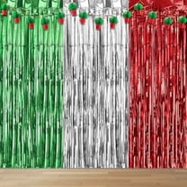 3 Pack Green Red Silver Tinsel Foil Fringe Curtain Streamers for Christmas Holiday Party Decorations Photo Booth Props, 3.3Ft x 6.6Ft