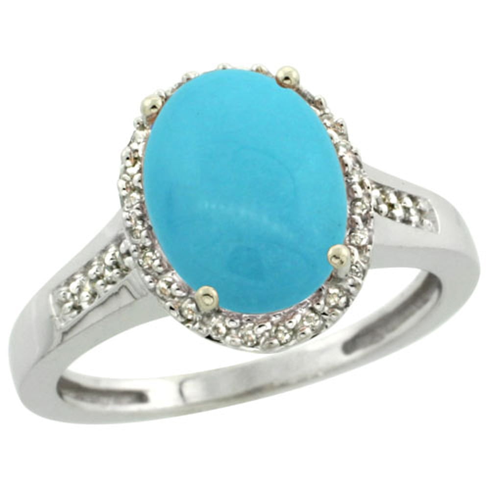 Sterling Silver Diamond Sleeping Beauty Turquoise Ring Oval 10x8mm, 1 2 inch wide, sizes 5-10 by WorldJewels