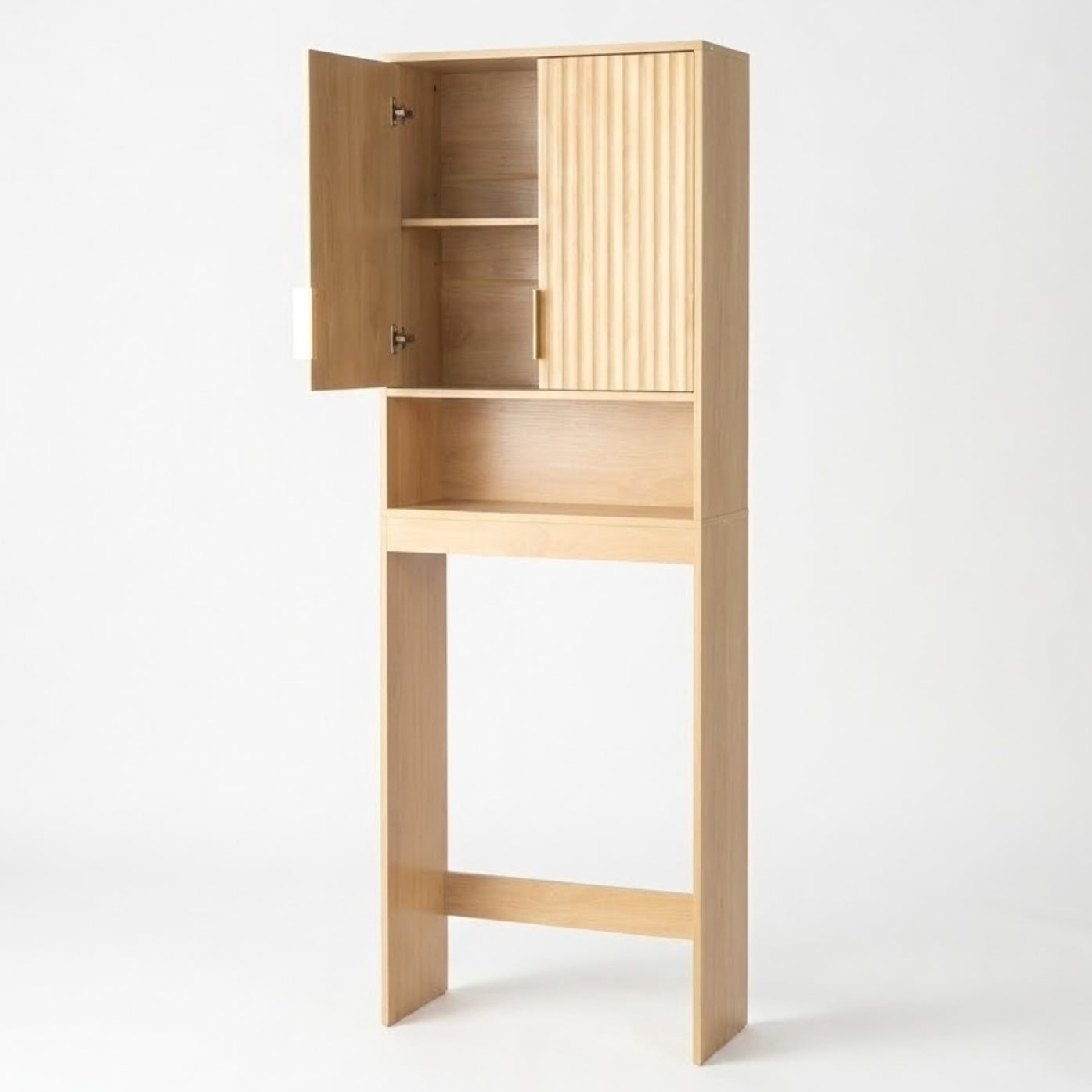 Ktaxon Fluted Over the Toilet Bathroom Storage Cabinet  with 2 Doors & 3 Storage Shelves Space Saver, Oak