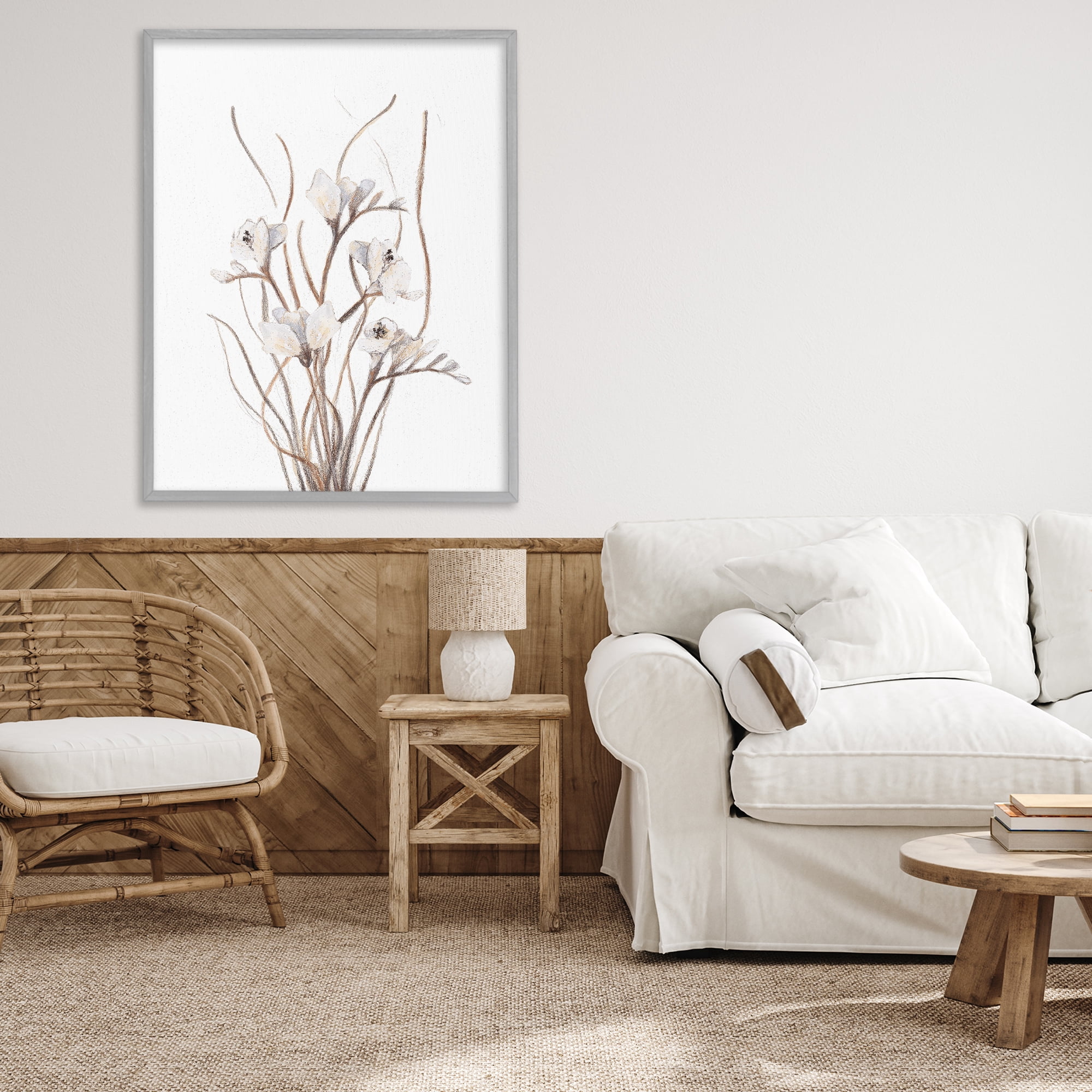 Stupell Industries Curly Branches on White Gray Framed Giclee Art, design by Lanie Loreth