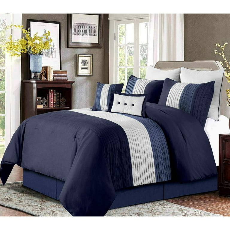 Gap Home Pick Stitch Stripe Organic Cotton Comforter Set, King, Navy, 3- Pieces 