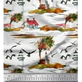 thumbnail image 1 of Soimoi Silk Fabric Lighthouse,Bird & Tree Nature Print Fabric by Yard 42 Inch Wide, 1 of 1