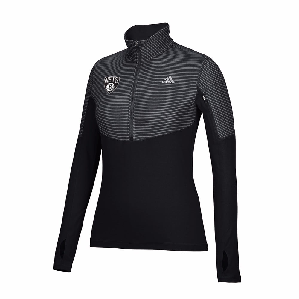 Brooklyn Nets NBA Adidas Black Lightweight Climalite Performance Half Zip Team Logo Pullover Jacket For Women by Adidas
