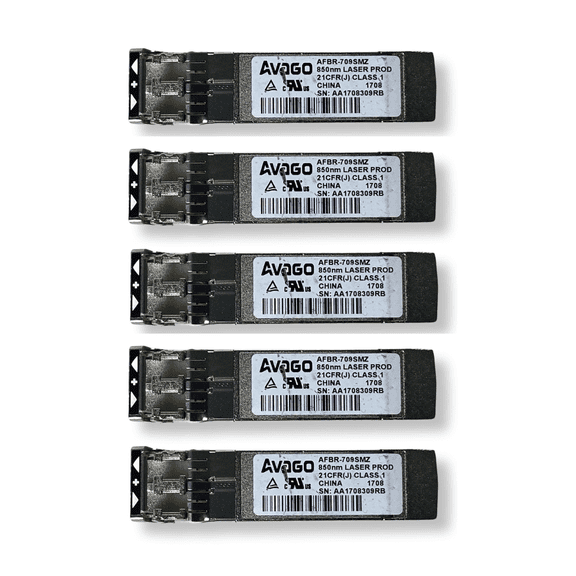 Pre-Owned Lot of 5 Broadcom Avago AFBR-709SMZ 10Gb 850nm SFP+ Optical Transceiver Module
