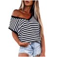thumbnail image 2 of Blouse d'Été à Manches Courtes Grande Taille pour Femmes Mode T-Shirt Décontracté d'Été à Rayures Mignon Col en V T-Shirt à Manches Courtes Hauts T-Shirt Col en V Femmes en Liquidation, 2 of 9