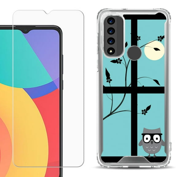 Shockproof Bumper Phone Case for TCL 20 XE, with Tempered Glass Screen Protector, by OneToughShield ® - Moon Owl